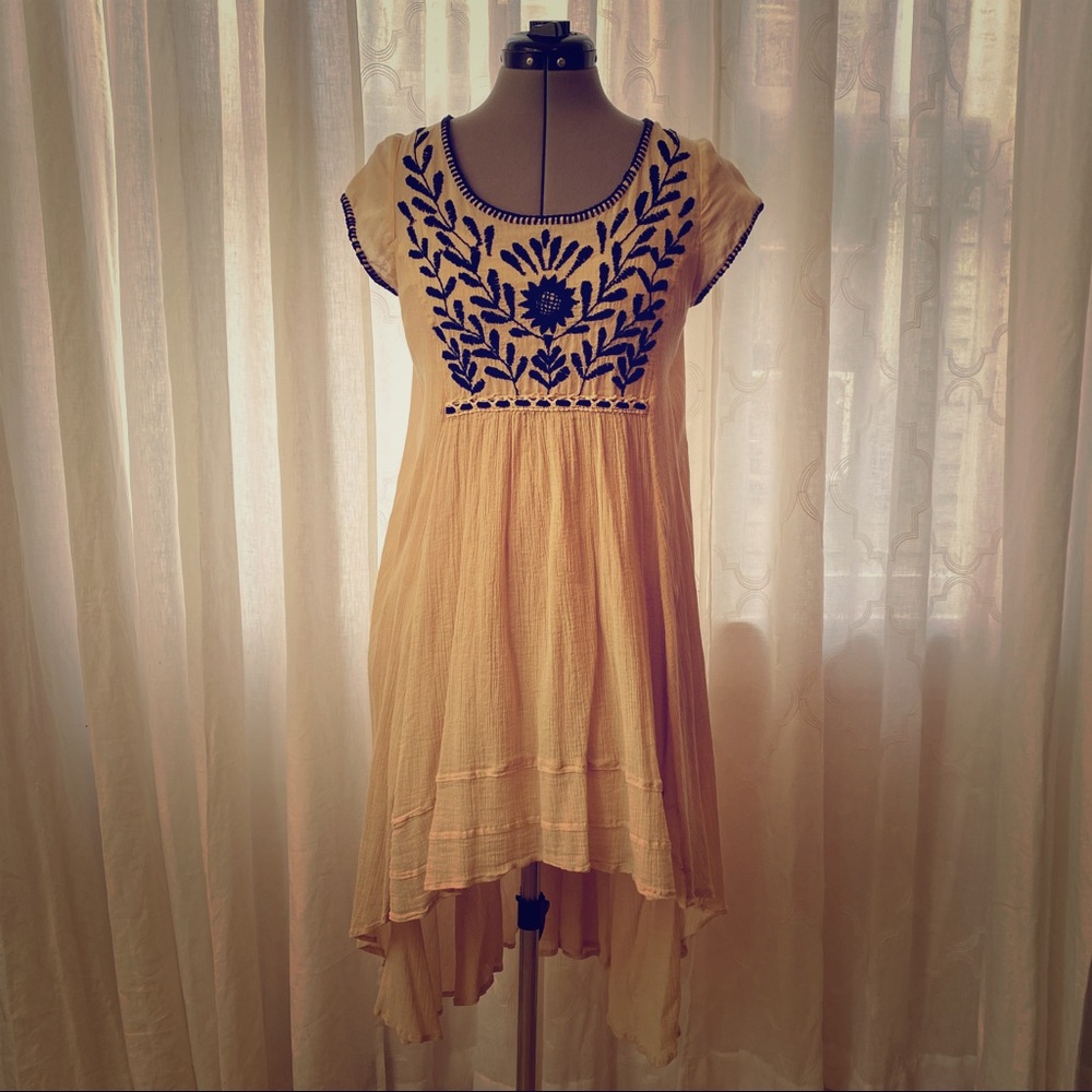 Free People embroidered cream gauze dress XS